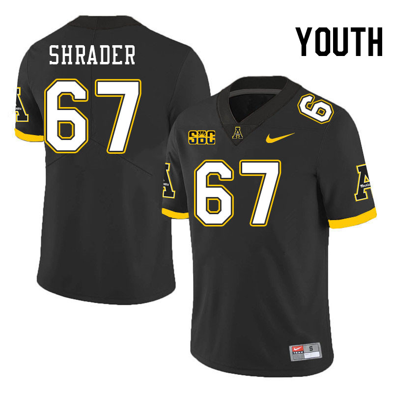 Youth #67 Thomas Shrader Appalachian State Mountaineers College Football Jerseys Stitched-Black